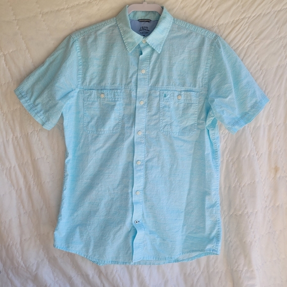 Izod Other - IZOD Saltwater Blue And White Pinstripe Short Sleeve Cotton Button Up Size M